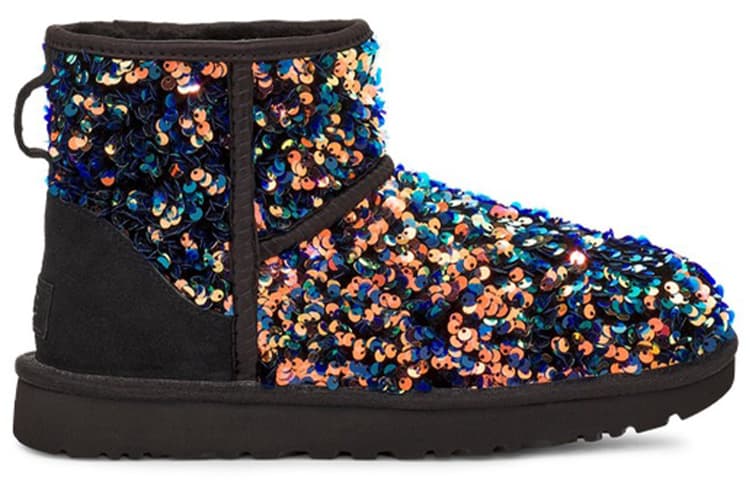 UGG Classic Mini Stellar Sequin Snow Boots Black Women's 4