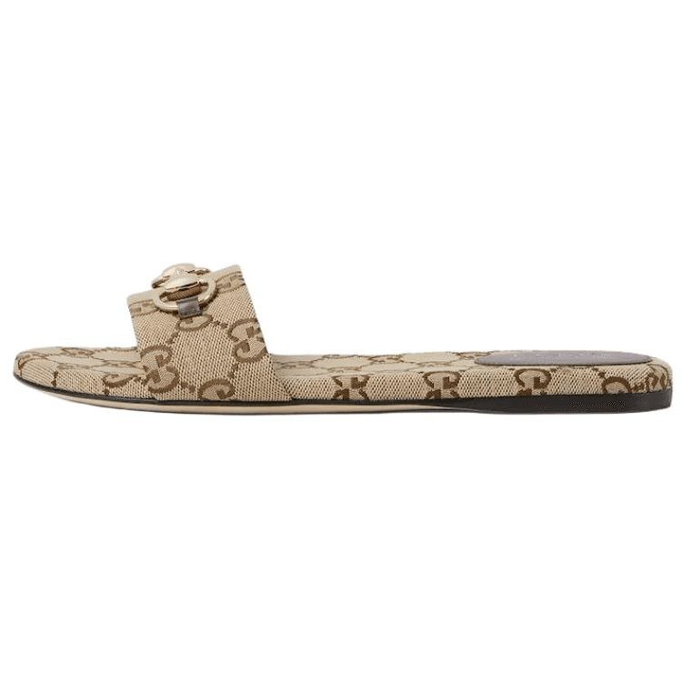 GUCCI Horsebit Canvas Toe-Thong Flat Sandals Women's Beige 2