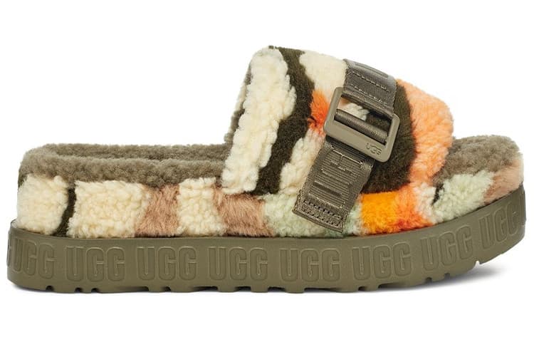 UGG Fluffita Cali Collage Slipper Olive Green Women's 4