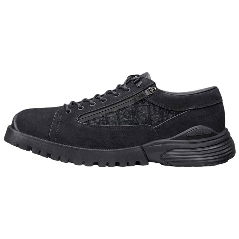 DIOR Combat Cow Split Leather Round Toe Lace-Up Derby Shoes Low-Top Casual Shoes Men's Black 2