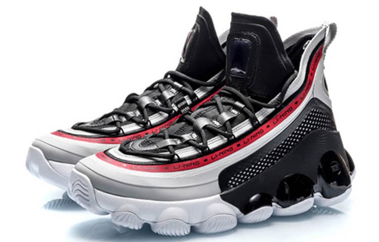 LiNing Cushioning Anti-Slip And Wear-Resistant High-Top Basketball Shoes Men's Black Red 5