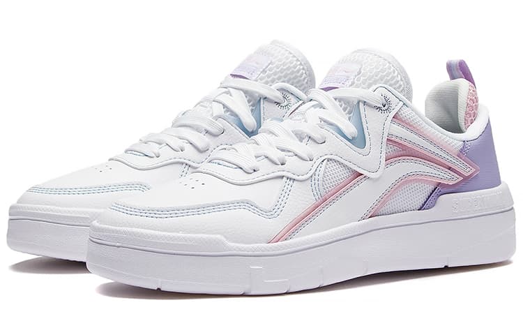 LINING Wave Skateboard Shoes Women's Low-Top Standard White/Light Pink/Bad Little Purple 6