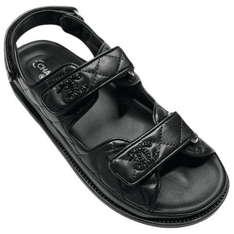 CHANEL Simple Casual Single Strap Sandals Women's Black 5