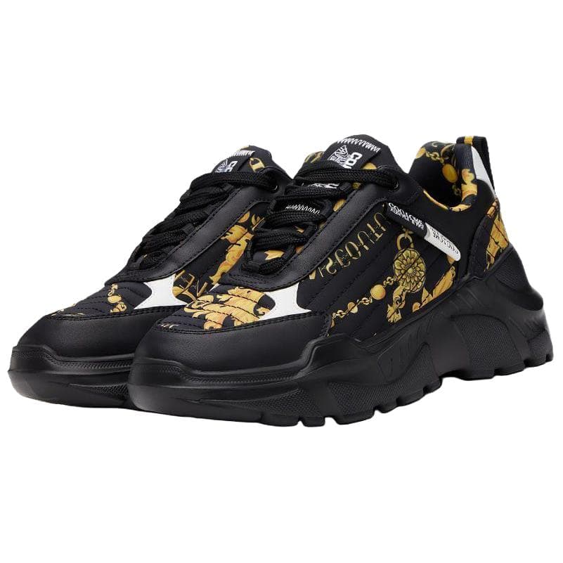 VERSACE JEANS Fabric Lace-Up Round Toe Low-Top Casual Shoes Men's Black 6
