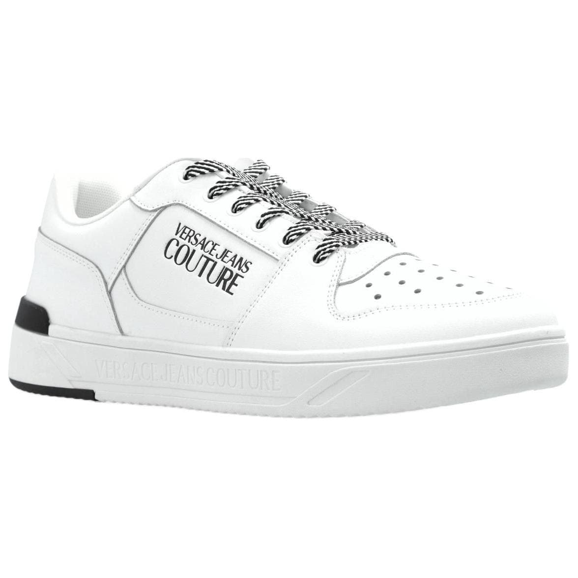 VERSACE JEANS COUTURE Men's White Leather Round Toe Lace-Up Low-Top Sneakers 6