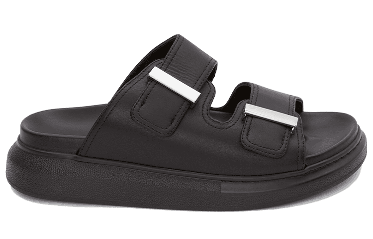 Alexander McQueen Hybrid Buckled Rubber Sandals Black Silver Women's 3