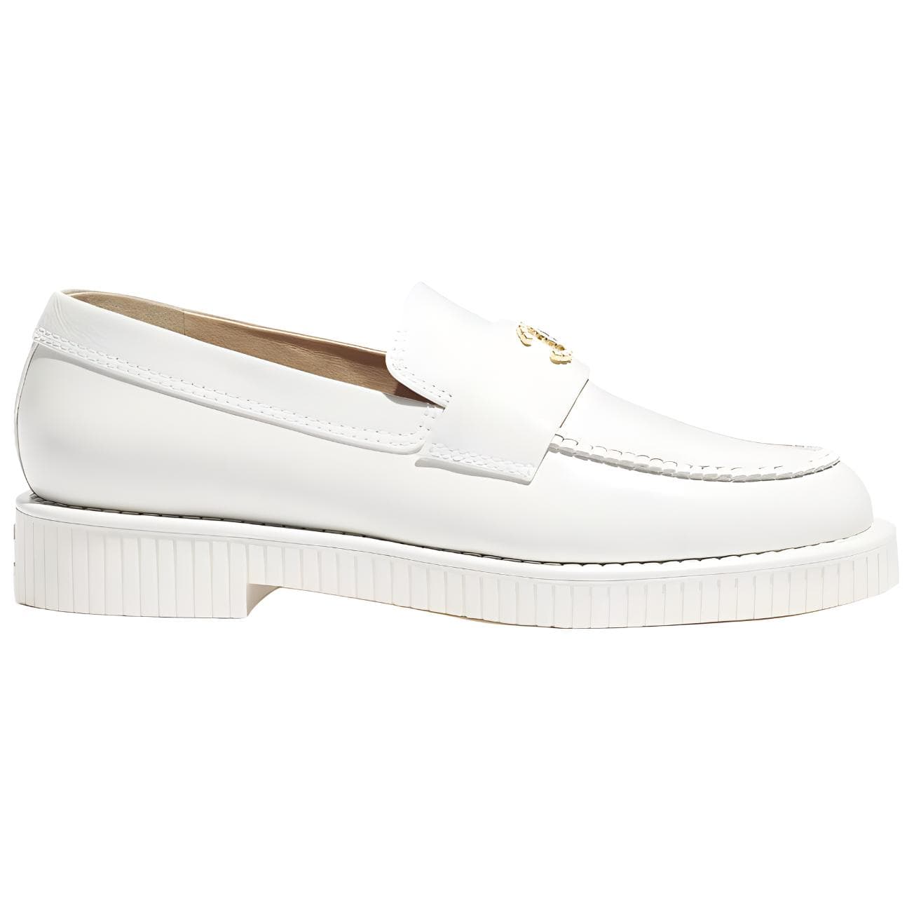 CHANEL Calfskin 25C Round Toe Slip-On Loafers Women's White 3
