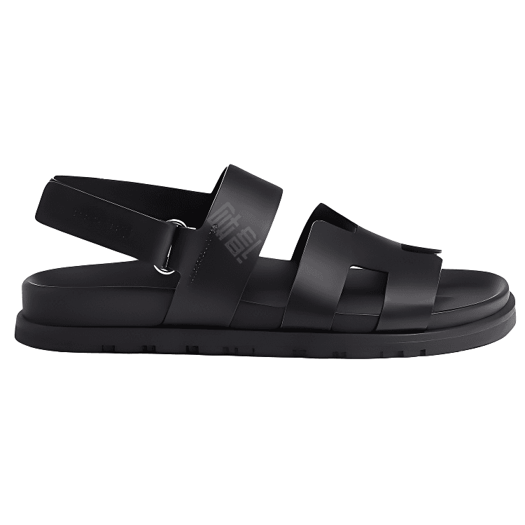 HERMES Genius Adjustable Strap Round Buckle Single Strap Sandals Women's Black 3