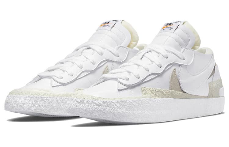 Sacai x Nike Blazer "White Patent Leather" Leather Patent Leather Deconstructed Slip-Resistant Low-Top Sneakers Unisex White 6