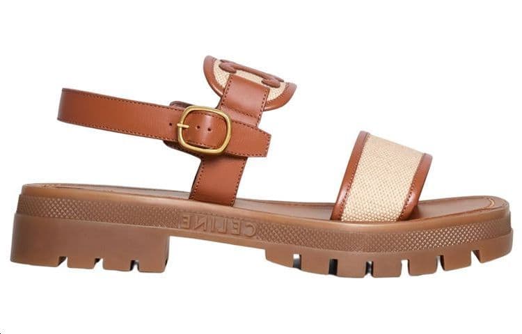 CELINE Triomphe Beach Sandals Women's Tan 3