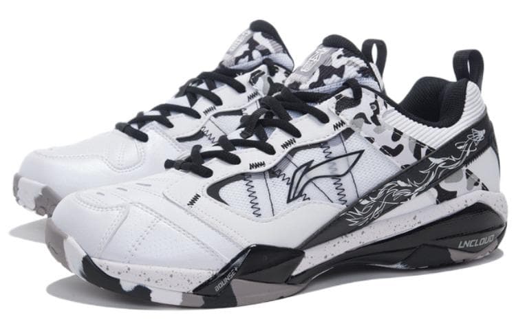 LiNing Cushioning Wear Resistant Support Rebound Low Top Badminton Shoes White Black 6