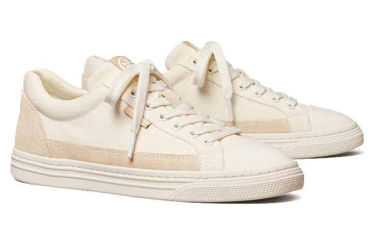 TORY BURCH Classic Court Low Top Stylish Skateboarding Shoes Women's Cream White 5