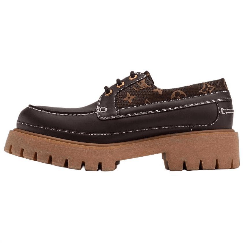 LOUIS VUITTON REMIX Cow Leather Round Toe Lace-Up Loafers Casual Shoes Men's Brown