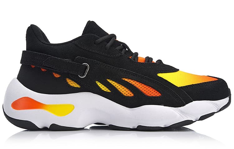LiNing Butterfly Cushioned Slip-Resistant Low-Top Chunky Sneakers Black Yellow 3