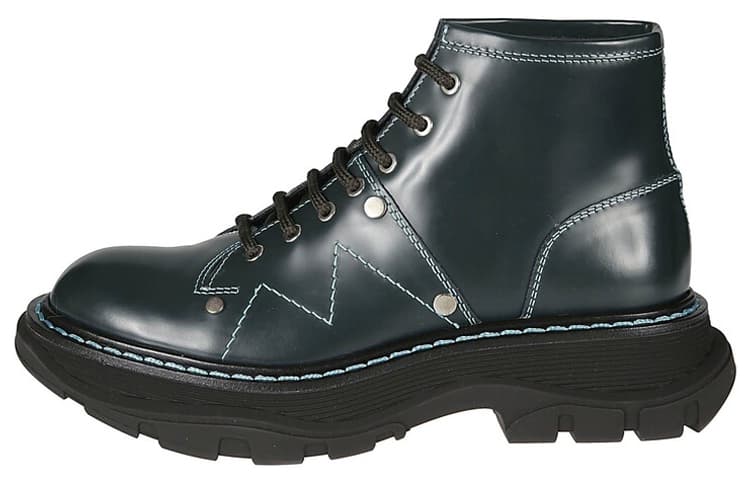 Alexander McQueen Tread Ankle Boots Women's Green Silver