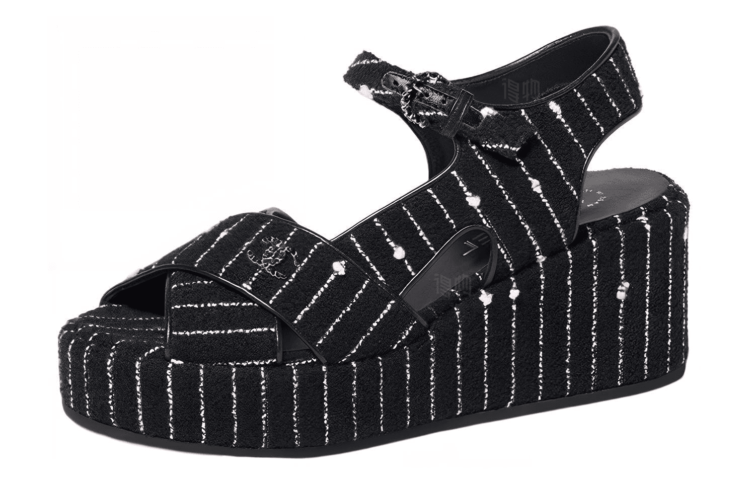 CHANEL Cotton Iridescent Tweed Logo Sandals Women's Black 5