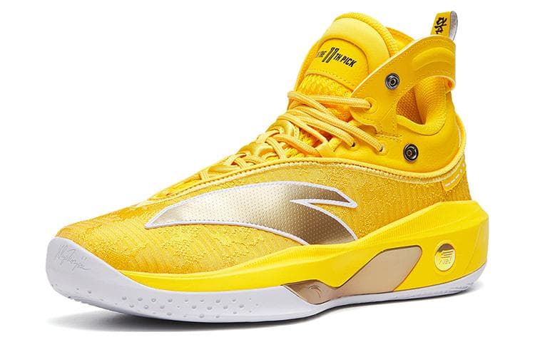 Anta KT8 Cushioning Anti-Slip And Wear-Resistant High-Top Basketball Shoes Yellow Solid Gold Color Scheme 4