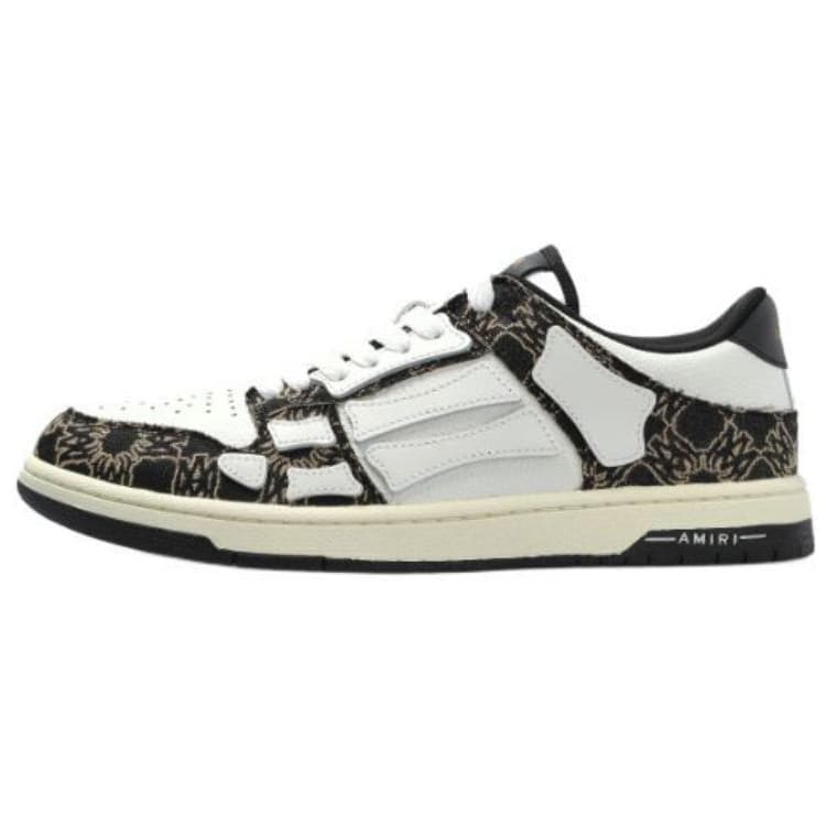 AMIRI Skel-Top Low Leather Flat Round Toe Lace-Up Low-Top Sneakers Men's Black
