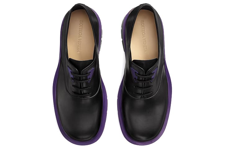 Bottega Veneta Tire Lace Up Leather Shoe Black Plum 6