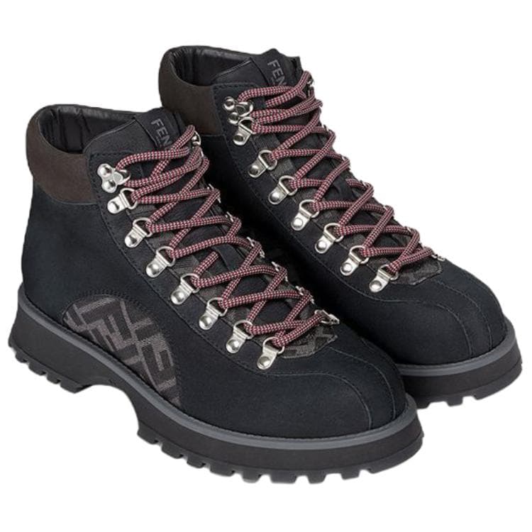 FENDI Leather Lace-Up Round Toe Fashion Ankle Boots Men's Charcoal 5