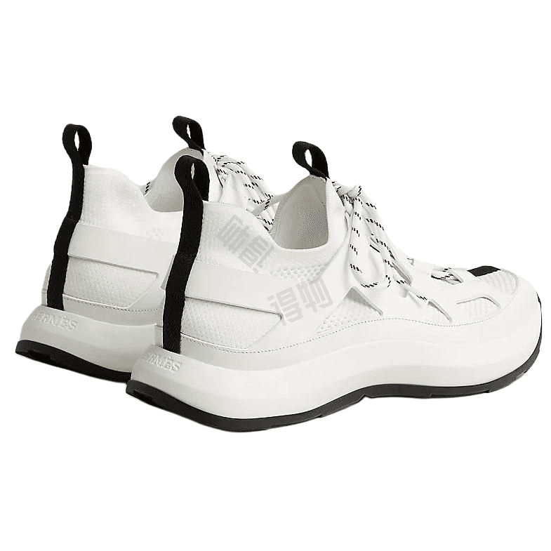 HERMES Katana Leather Round Toe Lace-Up Low-Top Casual Shoes Men's White 5