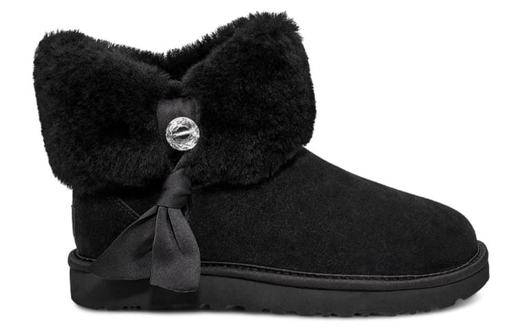 UGG Cinched Fur Mini Snow Boots Black Women's 4