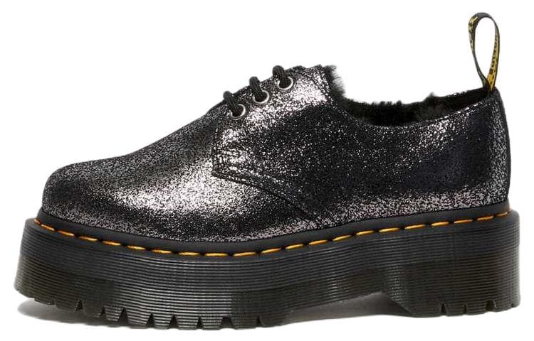 Dr.Martens 1461 Faux Fur Lined Metallic Leather Platform Shoes 'Black' 2