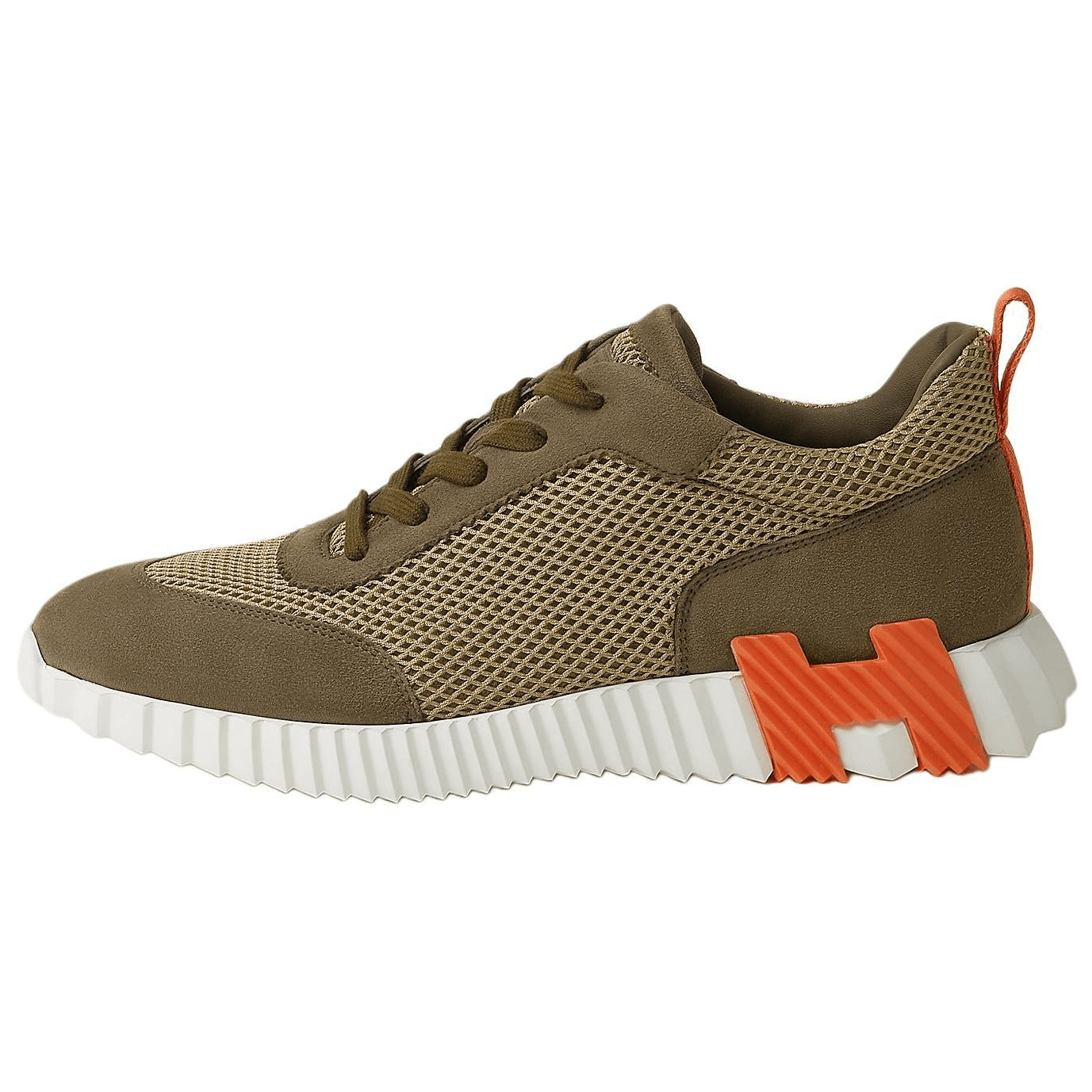 HERMES Bouncing Goatskin Color Block Round Toe Lace-Up Running Shoes Low-Top Lifestyle Shoes Men's Olive Green 2