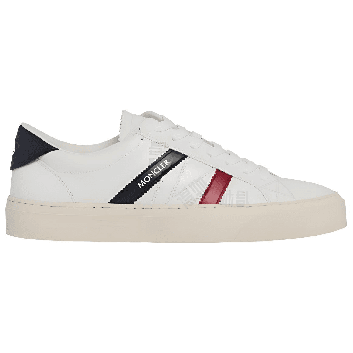 Moncler Monaco Leather Round Toe Lace-Up Low-Top Sneakers Men's White 4