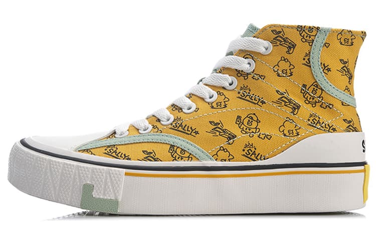 LINE FRIENDS x LiNing Wear-Resistant Coverage High-Top Canvas Shoes Women's Yellow 2