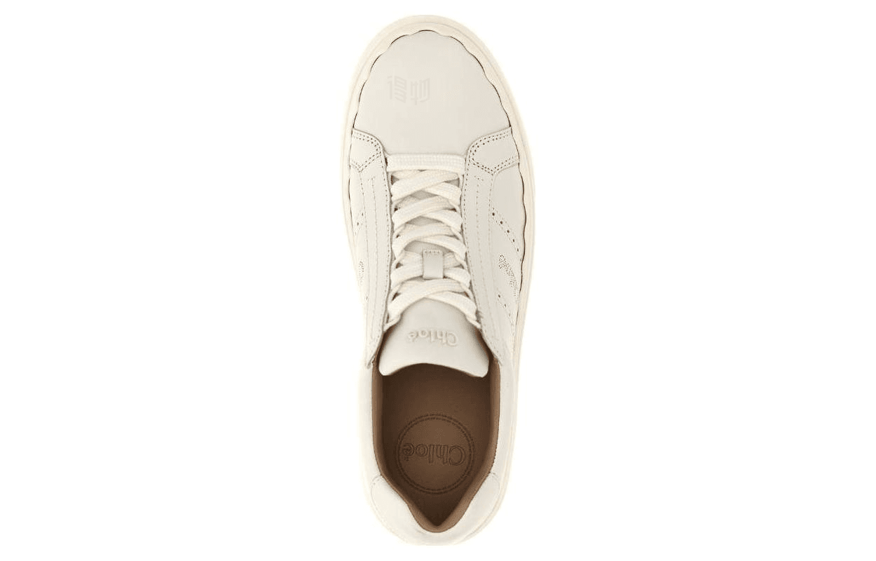 Chloe Leather Round Toe Lace-Up Low-Top Sneakers Women's White 5
