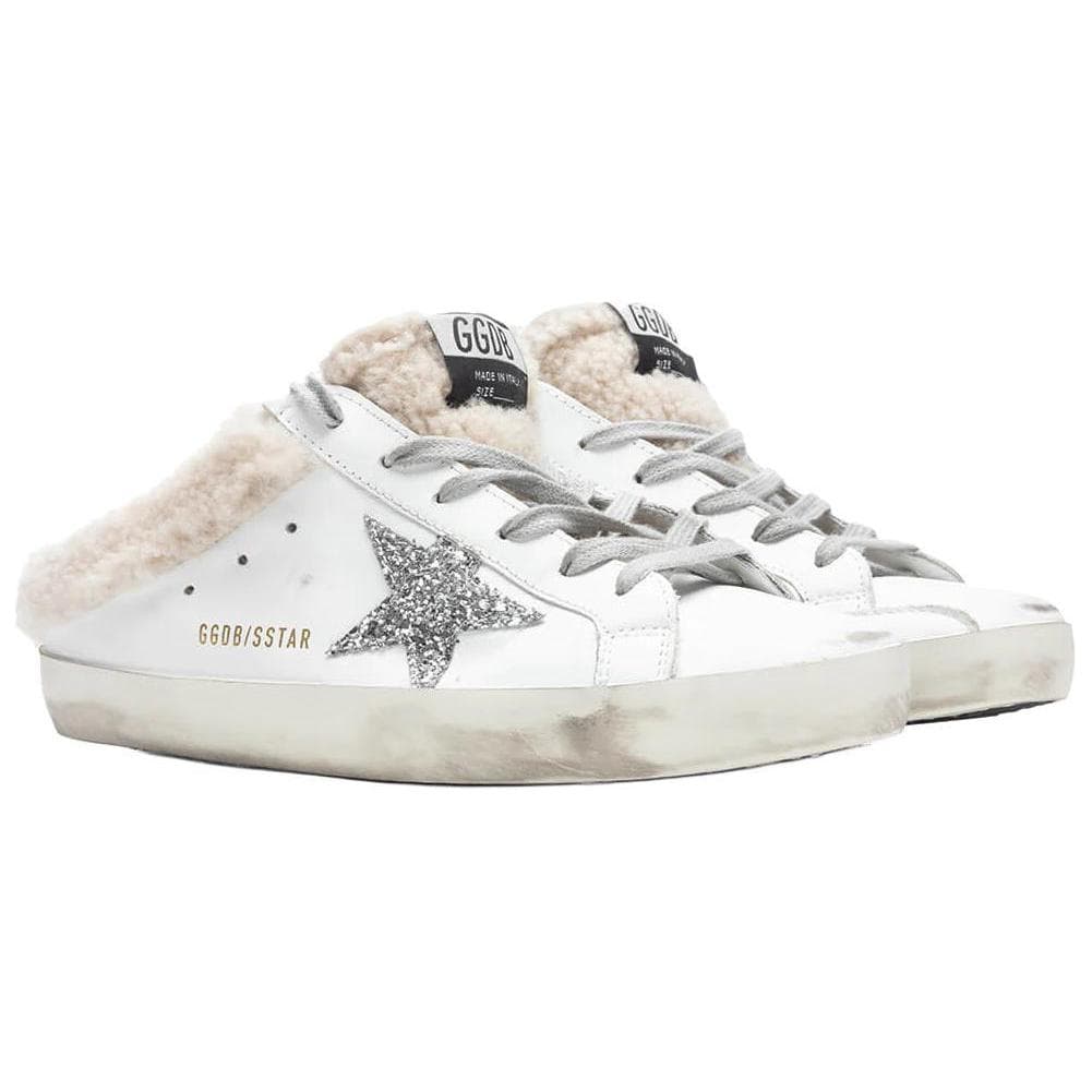 Golden Goose Super Star Sabot White Silver Beige Women's 5
