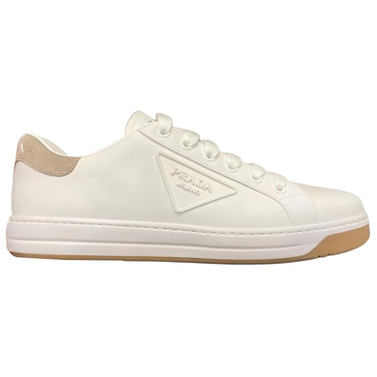 PRADA Calfskin Round Toe Lace-Up Flat Low-Top Skate Shoes Men's White 3