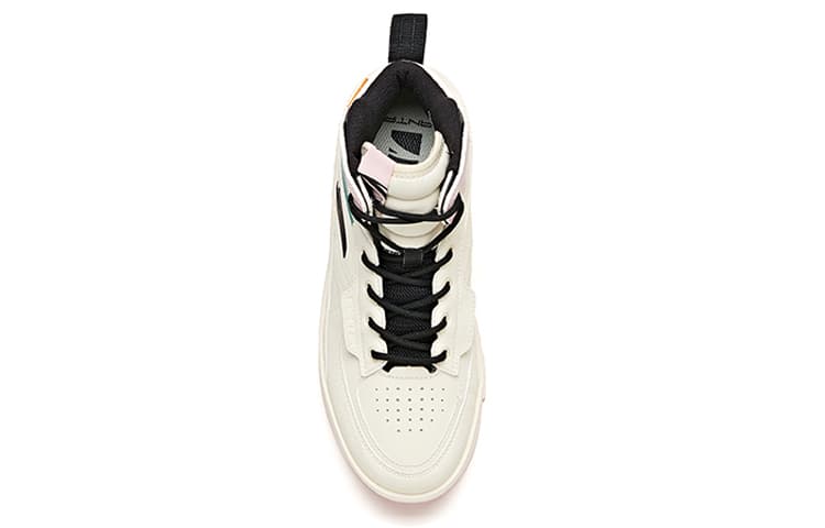 ANTA Life Collection Skateboard Shoes Women's High-Top Light Beige White/Black/Fruit Pink 6