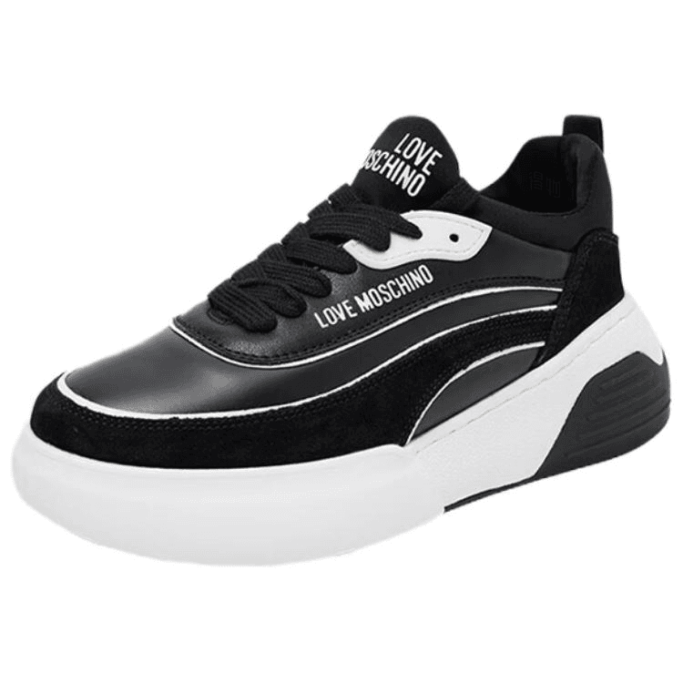 LOVE MOSCHINO Cow Leather Round-Toe Lace-Up Low-Top Casual Shoes Women's Black 6