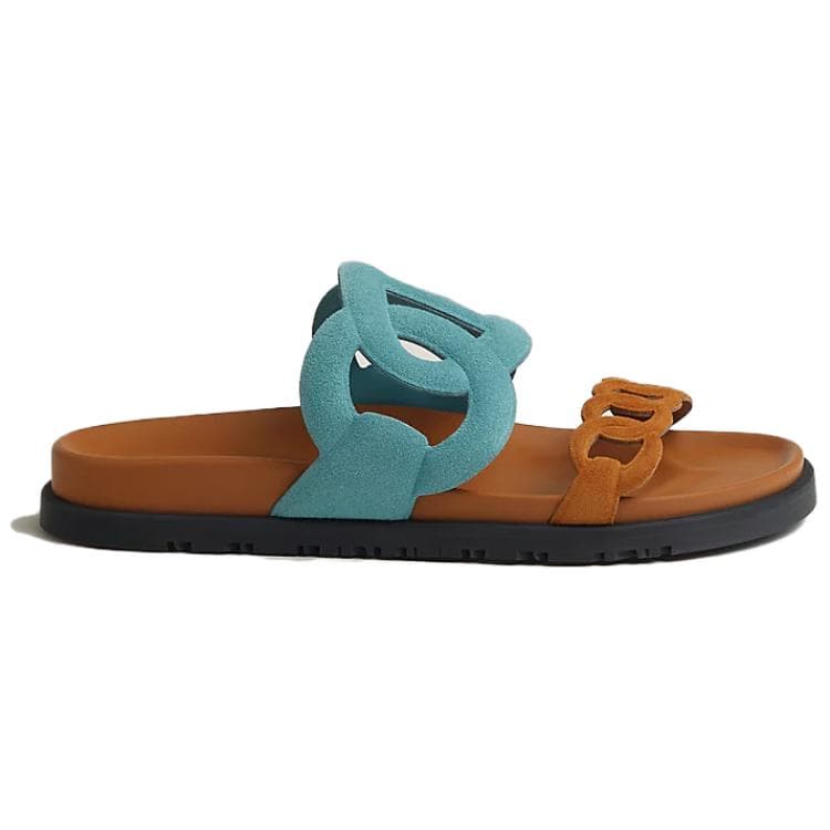 HERMES Extra Slide Slippers Women's Blue Brown 4