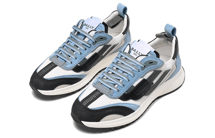 BALLY Leather Lace-Up Wear-Resistant Low-Top Casual Sneakers Men's Black Grey Blue 5