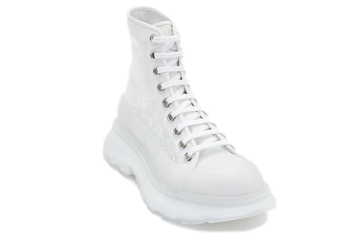 Alexander McQueen Tread Slick Lace Up High Boots 'White Transparent' Women's 6