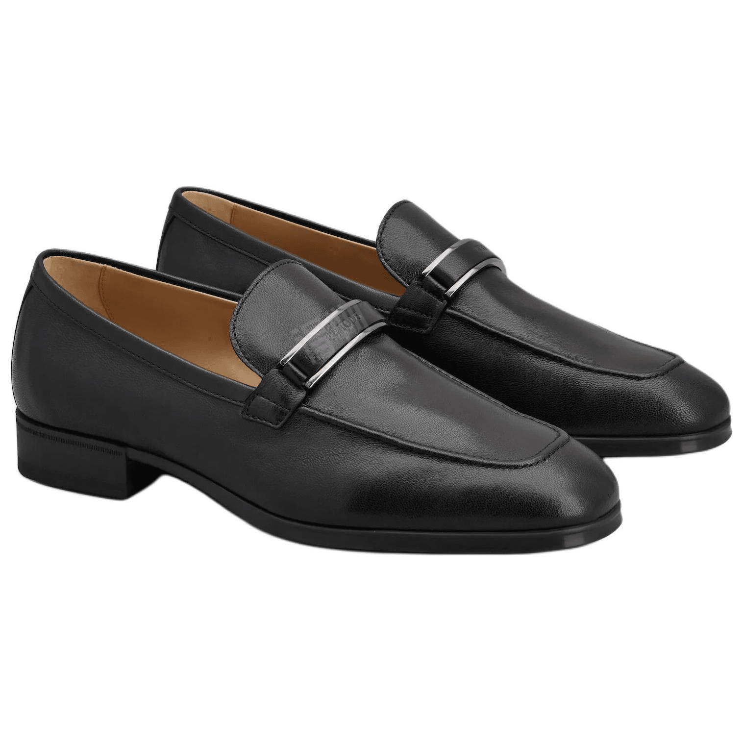 TOD'S Calfskin Round-Toe Slip-On Loafers with Metal Bar Men's Black 6