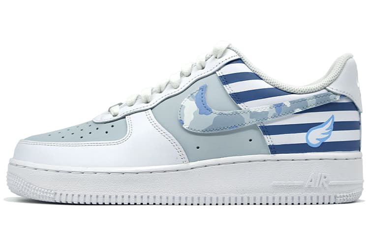 Nike Air Force 1 Anti Slip Wear Resistant Low Top Skateboard Shoes Women's Gray White Blue