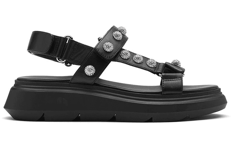 Stuart Weitzman Leather Platform Velcro Strap Sandals Women's Black 3