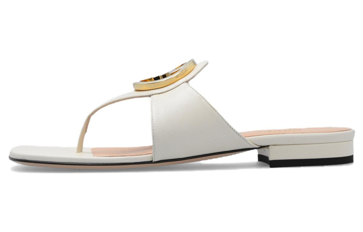 GUCCI Blondie Leather Thong Metal Buckle Flip Flops Women's White 2