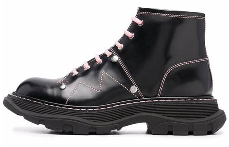 Alexander McQueen Contrast Stitch Tread Lace Up Boots 'Black Pink' Women's 2