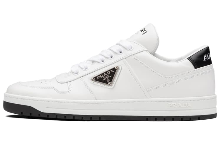 PRADA Downtown Perforated Leather Sneakers 'White Black' Women's 2
