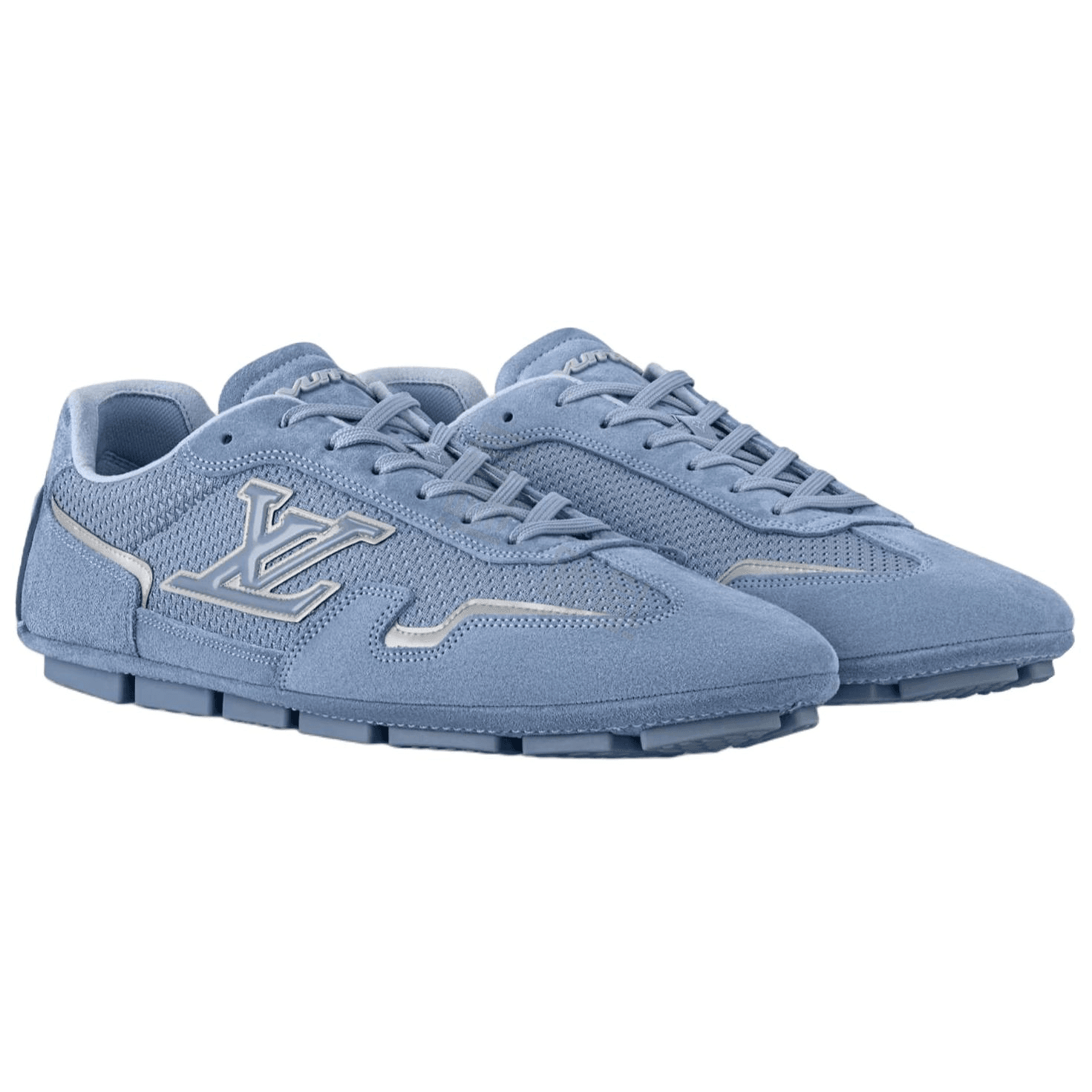 LOUIS VUITTON Rally Fabric Calfskin Leather Suede Round Toe Lace-Up Patchwork Low-Top Thin Sole Casual Shoes Men's Blue 6