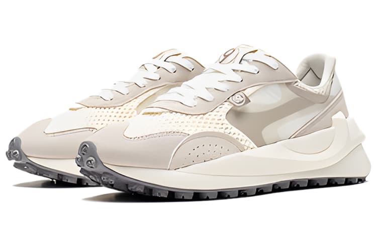 LINING Square Casual Shoes Women's Low-Top Vanilla White/Cloud Rain Gray 5