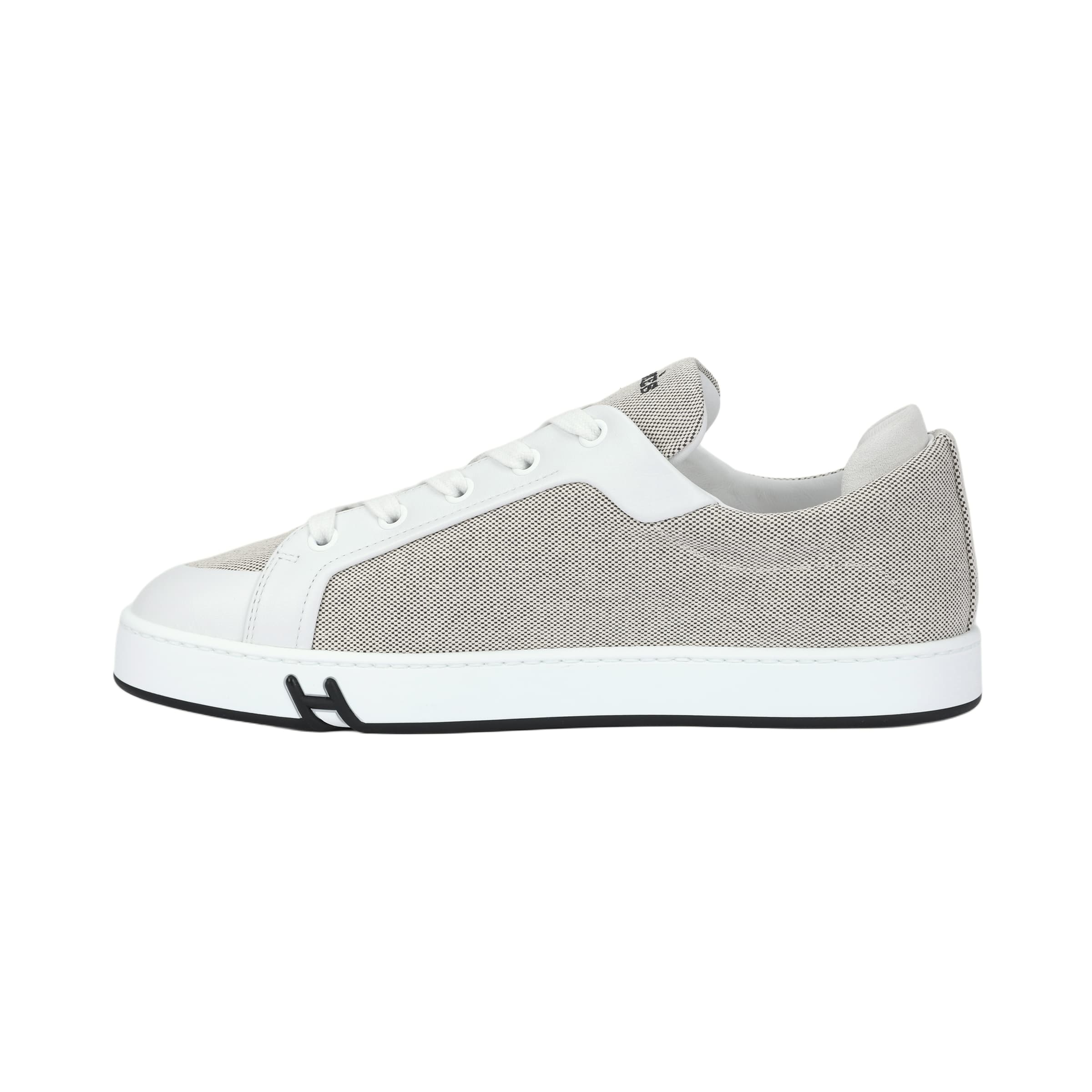 HERMES Kid Calfskin Round Toe Lace-Up Low-Top Canvas Sneakers Women's Grey 2