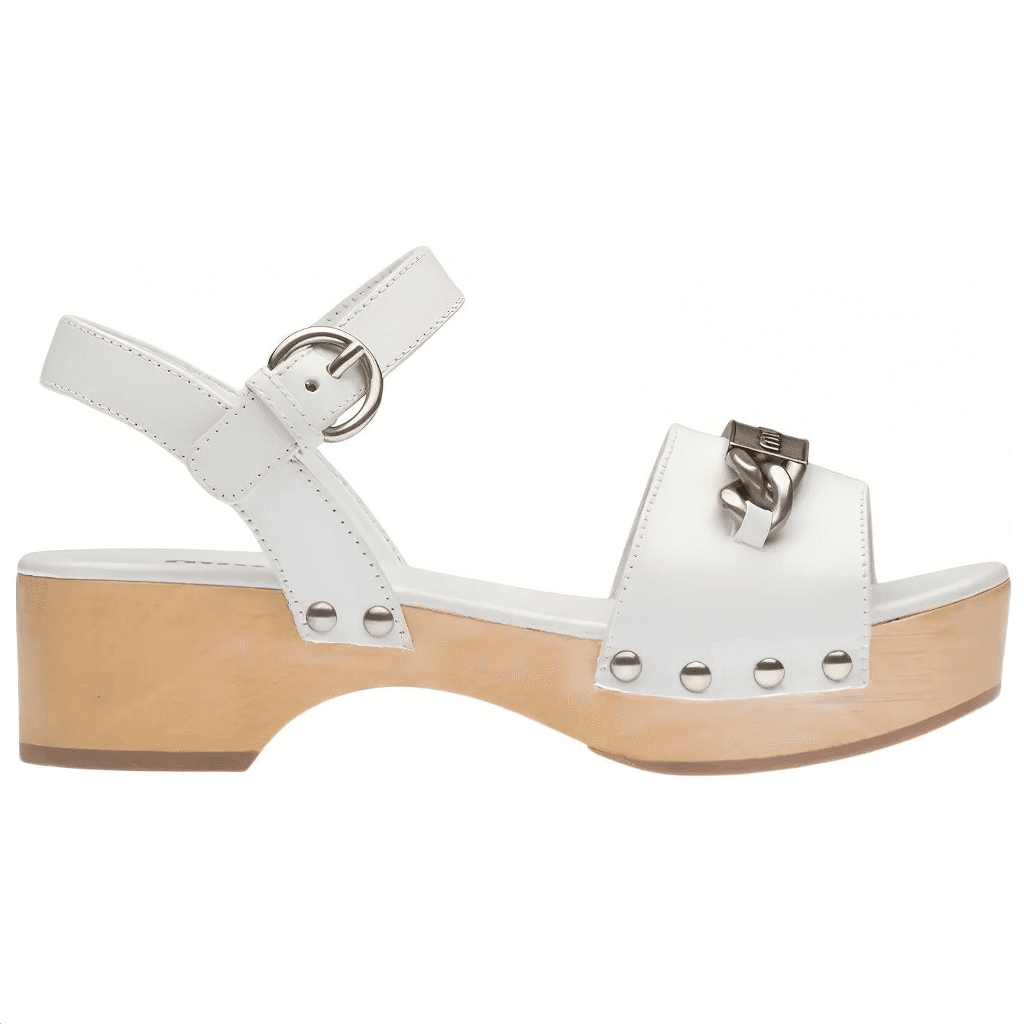 MIU MIU Leather Buckle Open-Toe One-Strap Sandals Women's White 3