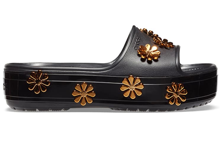 Crocs Cb Platform Metallicblooms Sld Simple Casual Thick Sole Slides Black 4