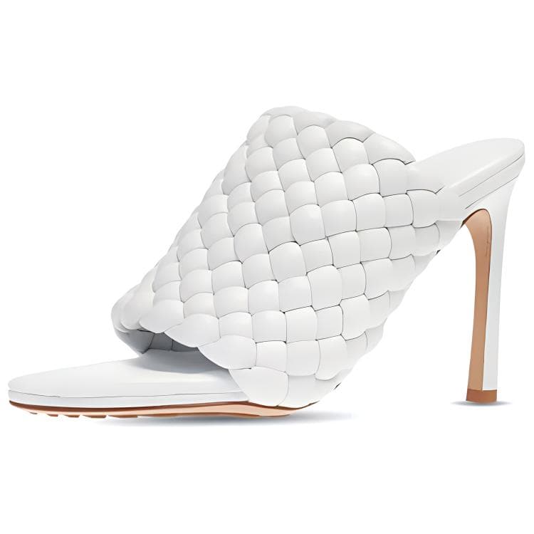 Bottega Veneta Women's Leather Round-Toe Slide Sandals White 6